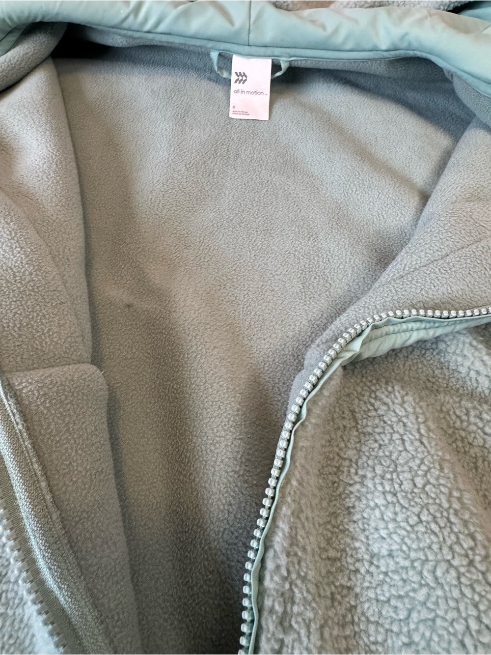 all in motion Sage Minty Green Sherpa Zip-Up Hooded Jacket with Solid Panels - Picture 12 of 14